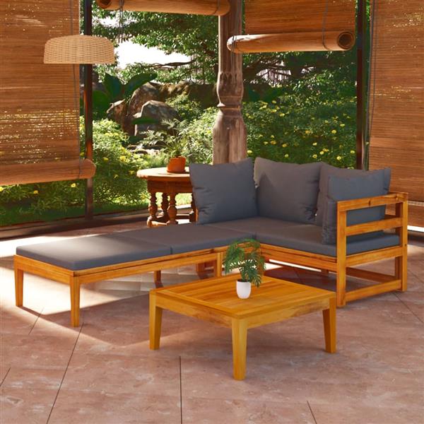 Grote foto vidaxl 3 delige loungeset met donkergrijze kussens acaciahout tuin en terras tuinmeubelen