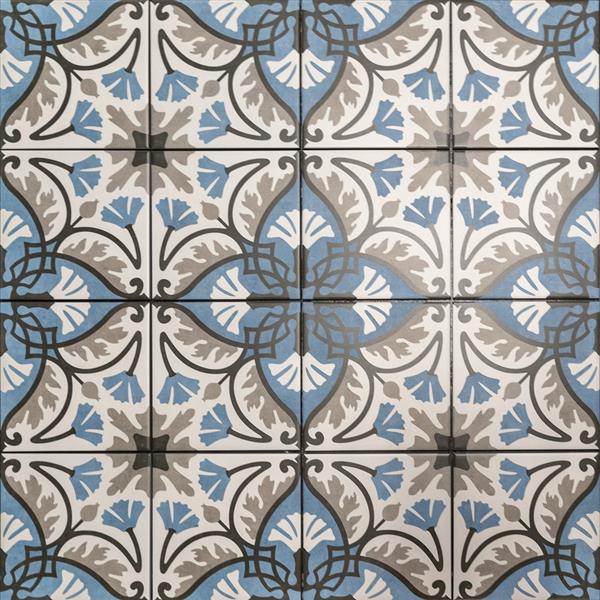 Grote foto keramische portugese vloertegels 20x20 bloem motief blauw grijs zwart en wit 0 52m doe het zelf en verbouw tegels