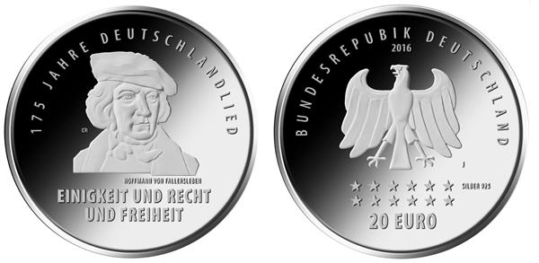 Grote foto duitsland 20 euro 2016 175 jaar duitslandlied verzamelen munten overige