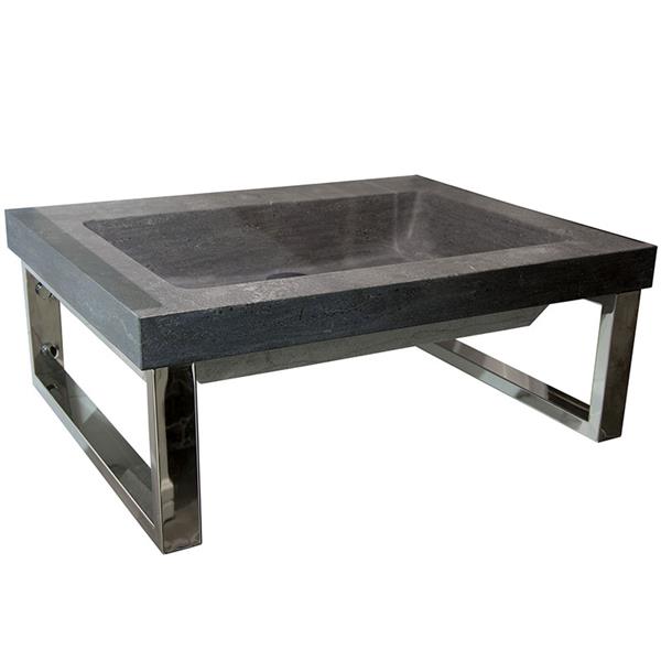 Grote foto hardsteen wastafel zwart op rvs beugels huis en inrichting complete badkamers