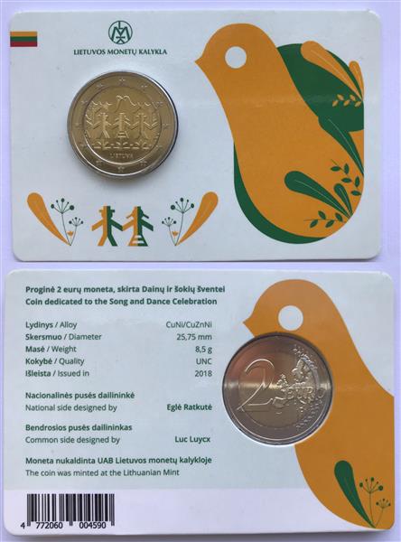 Grote foto litouwen 2 euro 2018 coincard muziek en dansfeest nummer 2 verzamelen munten overige
