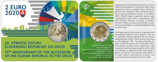 Grote foto slowakije 2 euro 2020 20 jaar lid van oeso coincard verzamelen munten overige