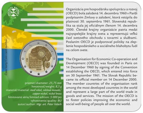 Grote foto slowakije 2 euro 2020 20 jaar lid van oeso coincard verzamelen munten overige