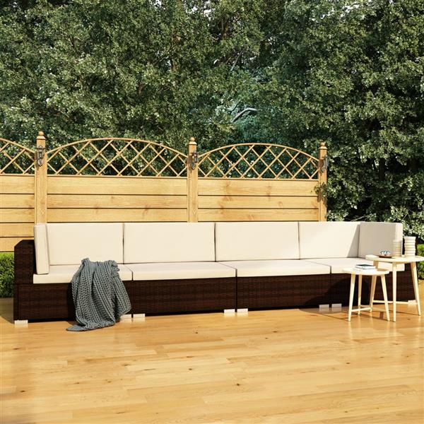 Grote foto vidaxl 4 delige loungeset met kussens poly rattan bruin tuin en terras tuinmeubelen