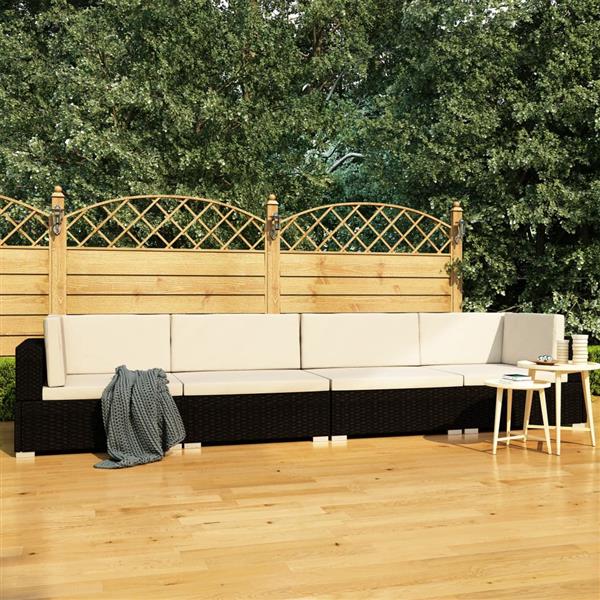 Grote foto vidaxl 4 delige loungeset met kussens poly rattan zwart tuin en terras tuinmeubelen