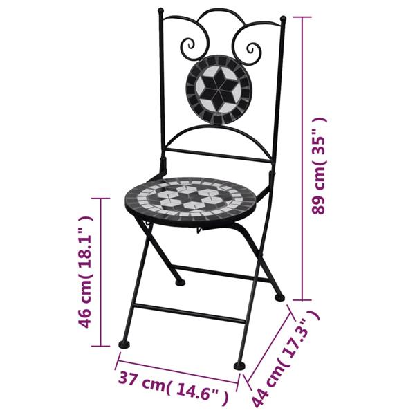 Grote foto vidaxl bistrostoelen inklapbaar 2 st keramiek zwart en wit tuin en terras tuinmeubelen