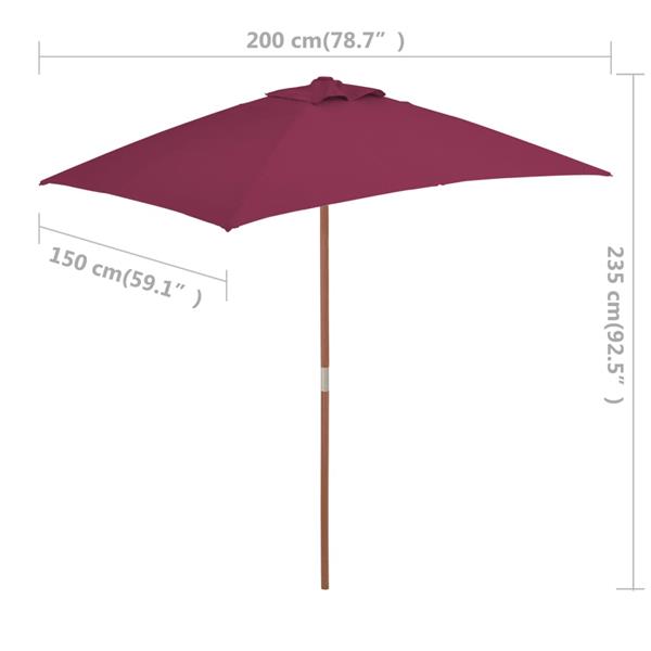 Grote foto vidaxl parasol met houten paal 150x200 cm bordeauxrood tuin en terras overige tuin en terras