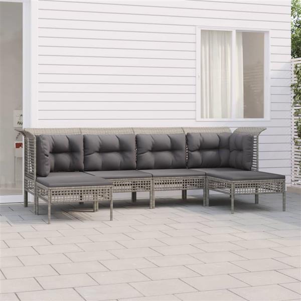 Grote foto vidaxl 6 delige loungeset met kussens poly rattan grijs tuin en terras tuinmeubelen