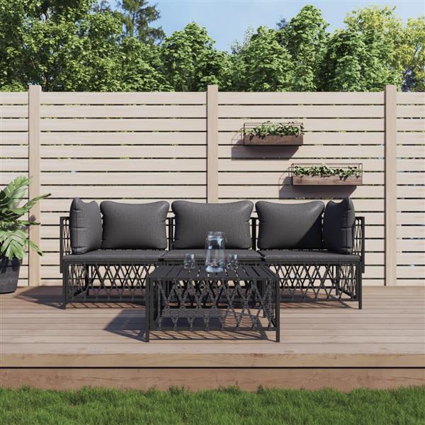 Grote foto vidaxl 4 delige loungeset met kussens staal antracietkleurig tuin en terras tuinmeubelen