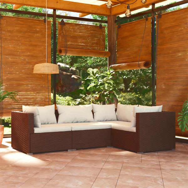 Grote foto vidaxl 4 delige loungeset met kussens poly rattan bruin tuin en terras tuinmeubelen