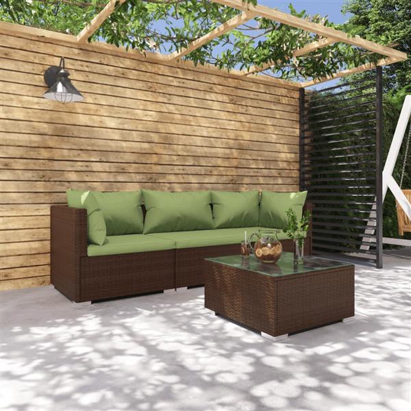 Grote foto vidaxl 4 delige loungeset met kussens poly rattan bruin tuin en terras tuinmeubelen