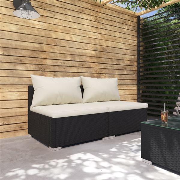 Grote foto vidaxl 2 delige loungeset met kussens poly rattan zwart tuin en terras tuinmeubelen