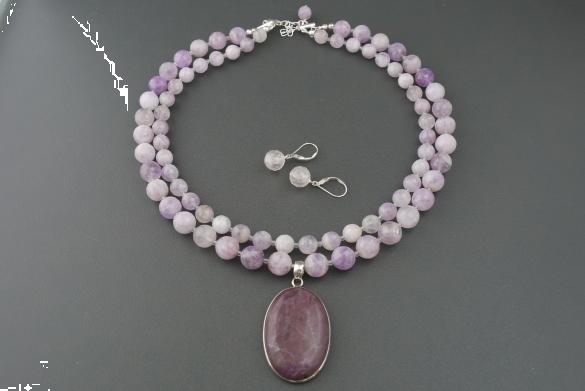 Grote foto lila jade ketting oorhanger set sieraden tassen en uiterlijk kettingen