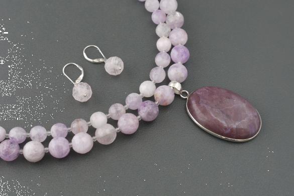 Grote foto lila jade ketting oorhanger set sieraden tassen en uiterlijk kettingen