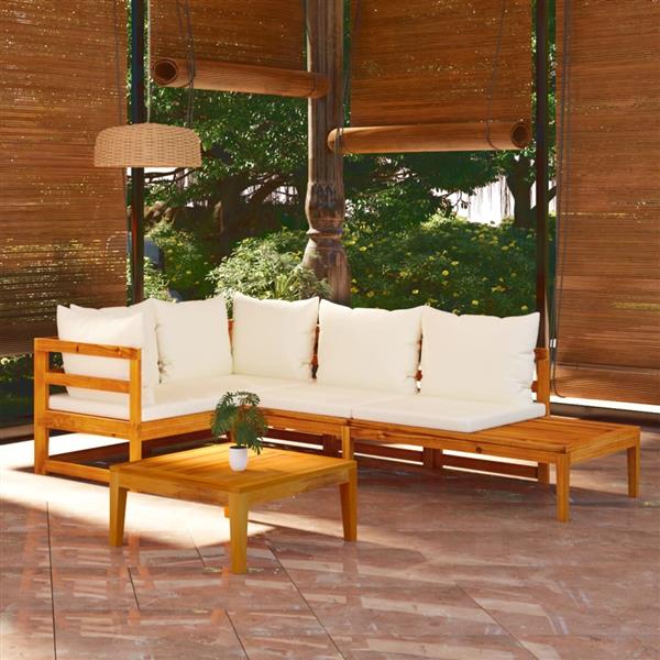 Grote foto vidaxl 4 delige loungeset met cr mewitte kussens acaciahout tuin en terras tuinmeubelen
