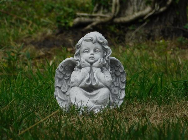 Grote foto engel zittend vol steen mooi in detail. tuin en terras tuindecoratie