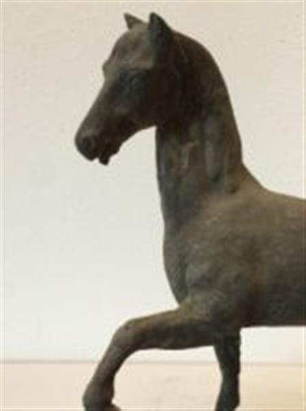 Grote foto prachtige sculptuur van een paard zwaar gietijzeren beeld tuin en terras tuindecoratie
