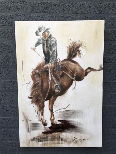 Grote foto fors en fraai olieverfdoek op canvas de rodeo horse rider huis en inrichting woningdecoratie