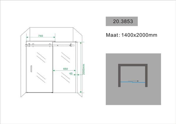 Grote foto douchedeur nis 2 d. 1400x2000 chroom8mm nano doe het zelf en verbouw sanitair