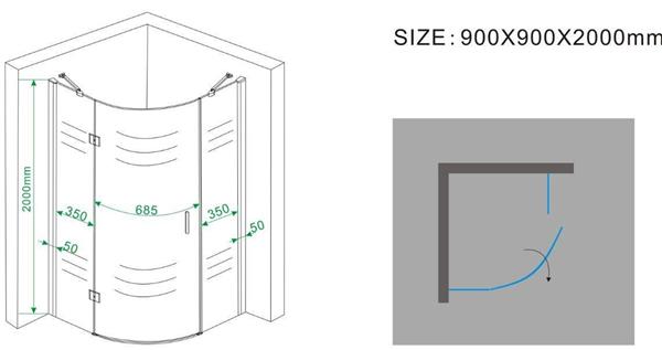 Grote foto kwart ronde douchecabine ls 900 x 900 x 2000 mm br 8mm nano glas doe het zelf en verbouw sanitair