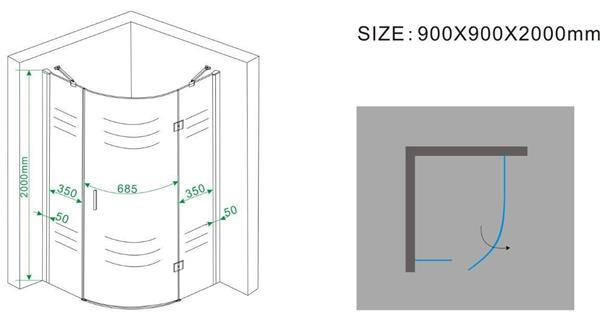 Grote foto kwart ronde douchecabine rs 900 x 900 x 2000 mm br 8mm nano glas doe het zelf en verbouw sanitair