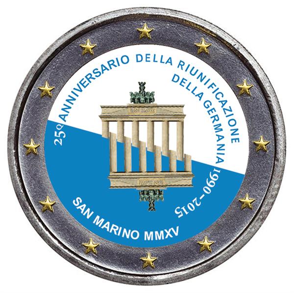 Grote foto san marino 2 euro 2015 25 jaar duitse hereniging gekleurd verzamelen munten overige