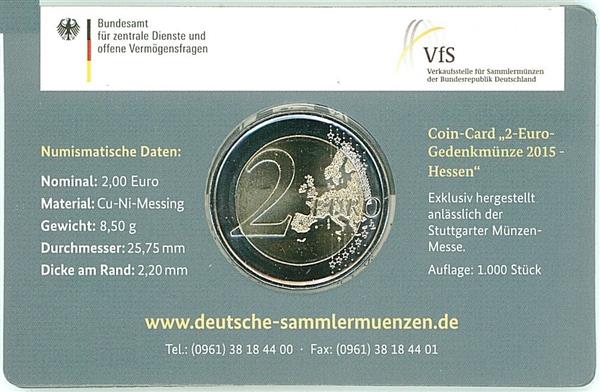 Grote foto duitsland 2 euro 2015 coincard hessen pauluskerk letter f verzamelen munten overige