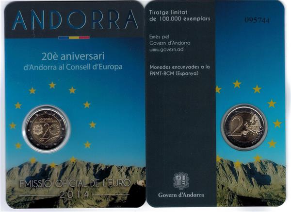 Grote foto andorra 2 euro 2014 20 jarig lidmaatschap raad van europa verzamelen munten overige