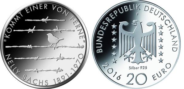 Grote foto duitsland 20 euro 2016 nelly sachs verzamelen munten overige