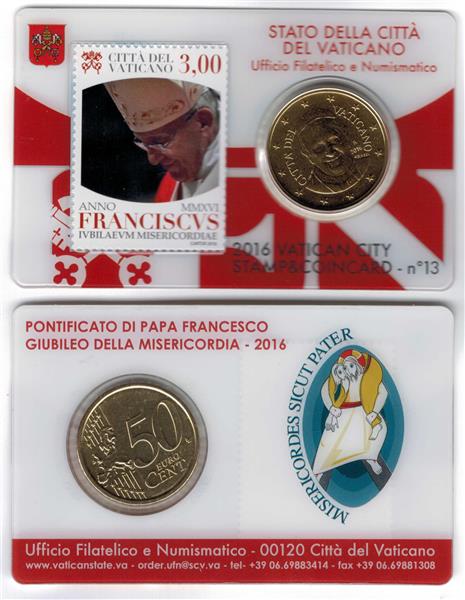 Grote foto vaticaan coincard 2016 postzegel 2016 nr. 10 11 12 13 verzamelen munten overige