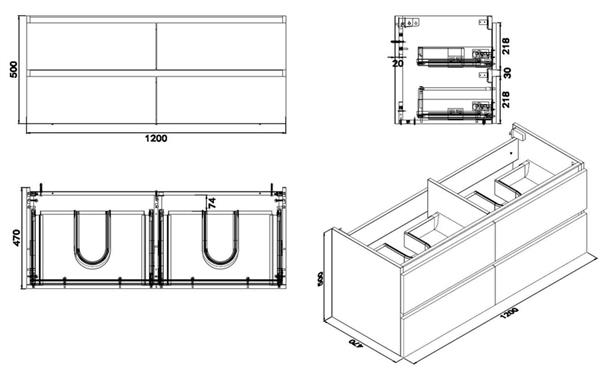 Grote foto vision losse onderkast dubbel 4 laden 120x47 wit huis en inrichting complete badkamers