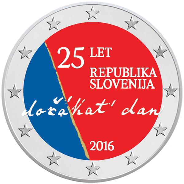 Grote foto slovenie 2 euro 2016 25 jaar onafhankelijkheid gekleurd verzamelen munten overige