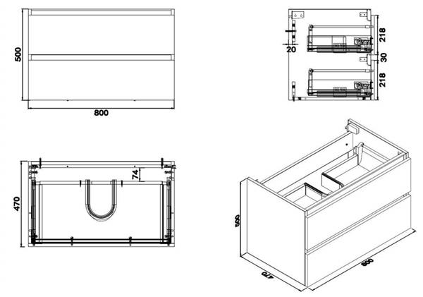 Grote foto vision losse onderkast 2 laden 80x47 hoogglans grijs huis en inrichting complete badkamers