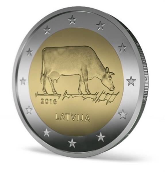 Grote foto letland 2 euro 2016 bruine koe coincard verzamelen munten overige