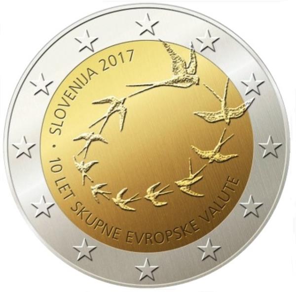 Grote foto sloveni 2 euro 2017 10 jaar euro in sloveni verzamelen munten overige