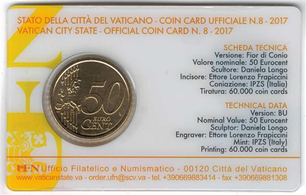 Grote foto vaticaan coincard 50 cent 2017 nummer 8 verzamelen munten overige