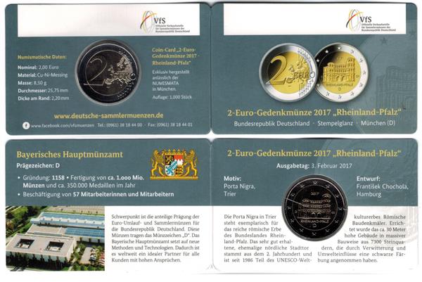 Grote foto duitsland 2 euro 2017 coincard rheinland pfalz m nchen d verzamelen munten overige
