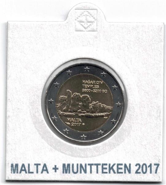 Grote foto malta 2 euro 2017 hagar qim met muntteken in munthouder verzamelen munten overige