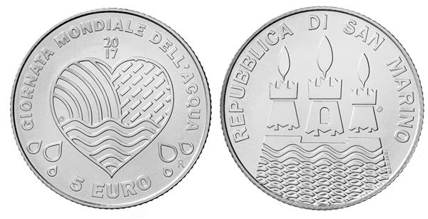 Grote foto san marino 5 euro 2017 wereld waterdag verzamelen munten overige