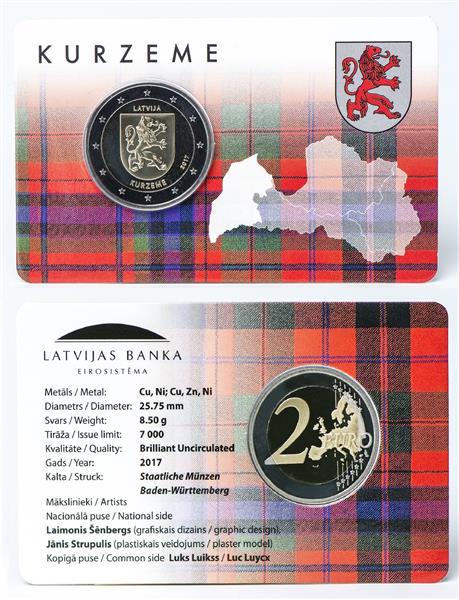 Grote foto letland 2 euro 2017 kurzeme coincard verzamelen munten overige