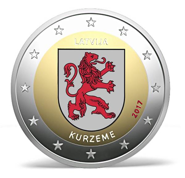 Grote foto letland 2 euro 2017 kurzeme gekleurd verzamelen munten overige