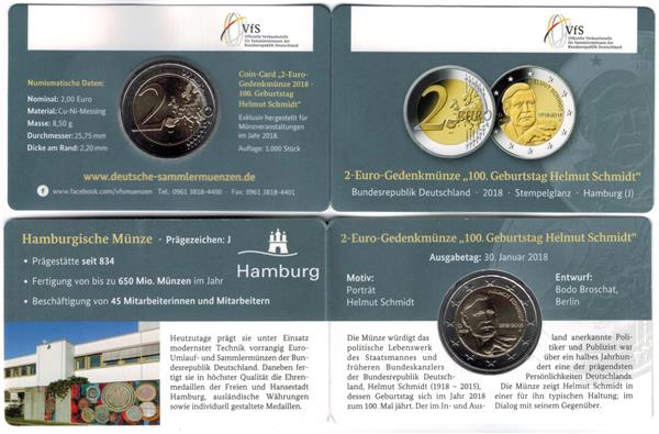 Grote foto duitsland 2 euro 2018 coincard helmut schmidt verzamelen munten overige