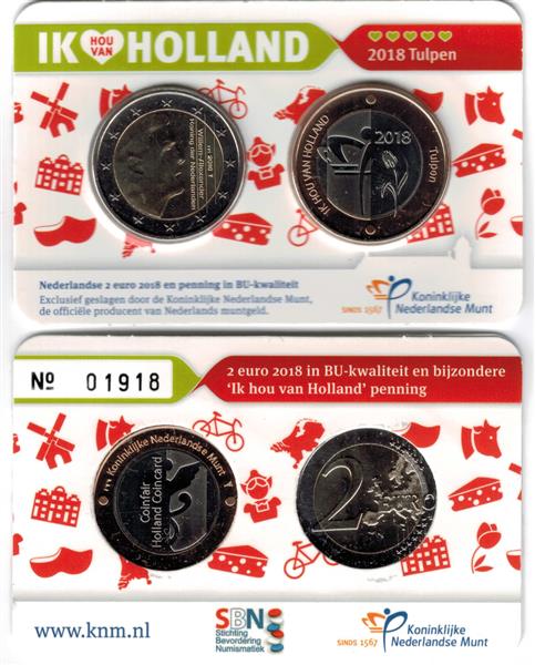 Grote foto nederland 2 euro 2018 coincard nr. 5 tulpen verzamelen munten overige
