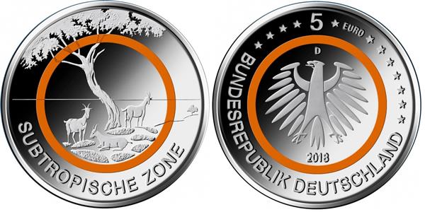 Grote foto duitsland 5 euro 2018 subtropische zone verzamelen munten overige
