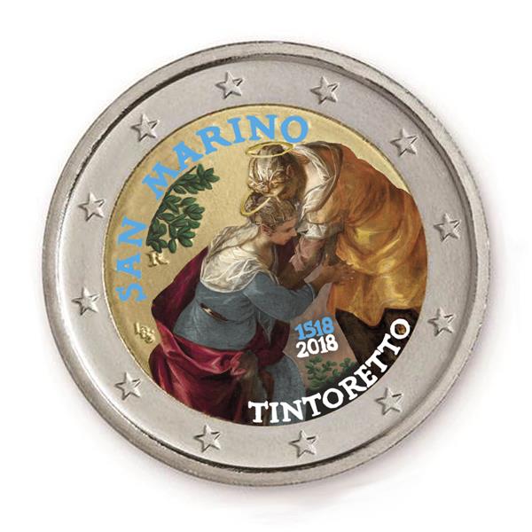 Grote foto san marino 2 euro 2018 tintoretto gekleurd verzamelen munten overige