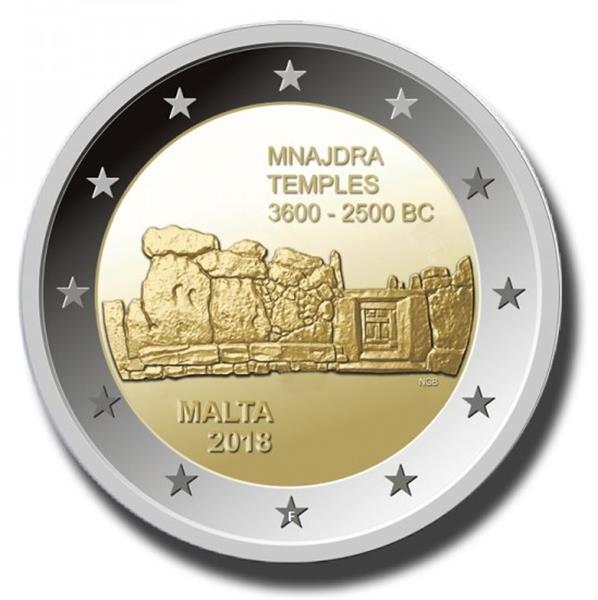 Grote foto malta 2 euro 2018 mnajdra tempels met f in ster verzamelen munten overige