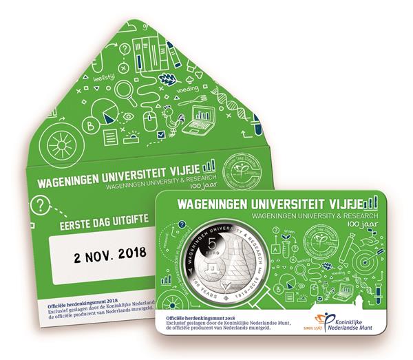 Grote foto nederland 5 euro 2018 wageningen eerste dag van uitgifte verzamelen munten overige
