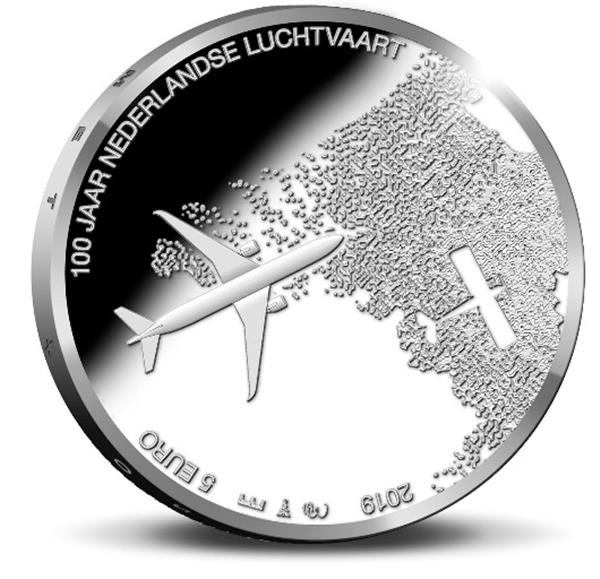 Grote foto nederland 5 euro 2019 100 jaar luchtvaart vijfje unc verzamelen munten overige