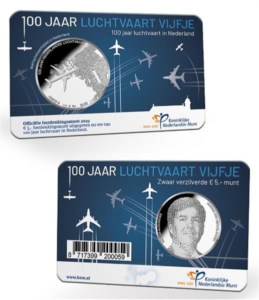 Grote foto nederland 5 euro 2019 100 jaar luchtvaart vijfje coincard unc verzamelen munten overige