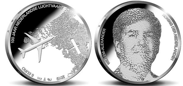 Grote foto nederland 5 euro 2019 100 jaar luchtvaart vijfje zilver proof verzamelen munten overige